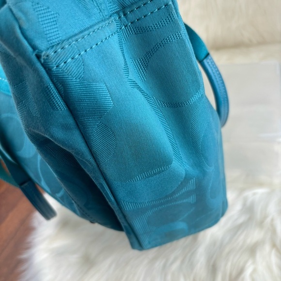Coach Blue Teal Monogram Shoulder Tote Bag - Picture 12 of 16